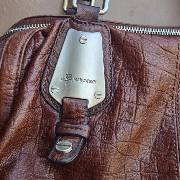 B. Makowsky Brown Leather Hobo Snake Animal Skin Shoulder Bag - Picture 2 of 16